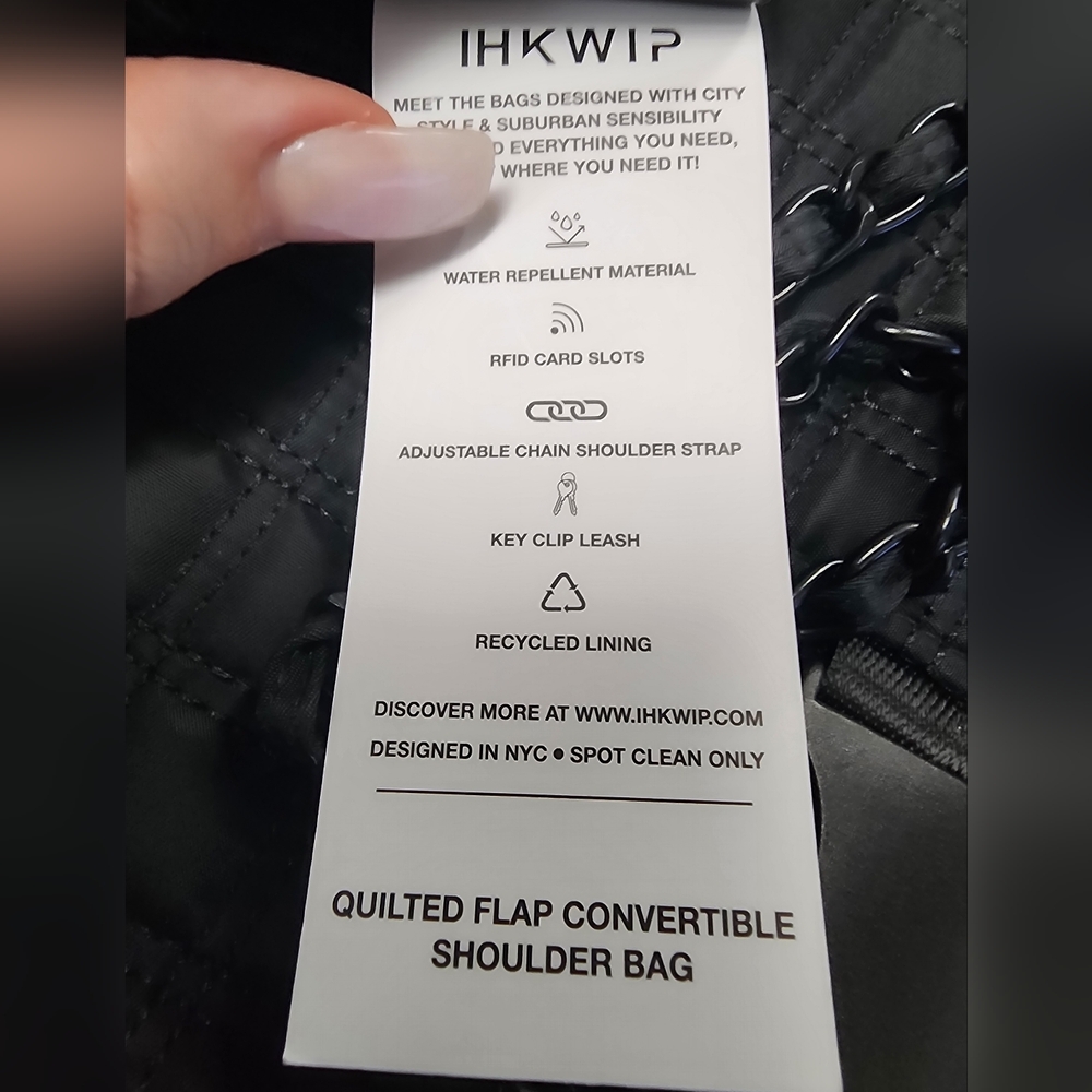NWT IHKWIP Quilted Flap Convertible Shoulder Bag w/ Chain Strap - Picture 8 of 8
